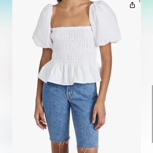 ASTR The Label White smocked Puffy Sleeve Top